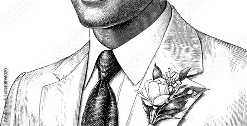 Elegant groom's boutonniere for wedding design and fashion inspiration.