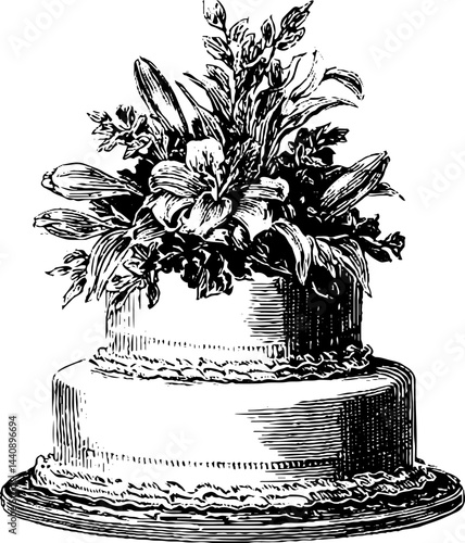 Elegant wedding cake topper with floral engraving for special celebrations.