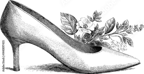 Engraved bridal shoes with floral detail for wedding design.
