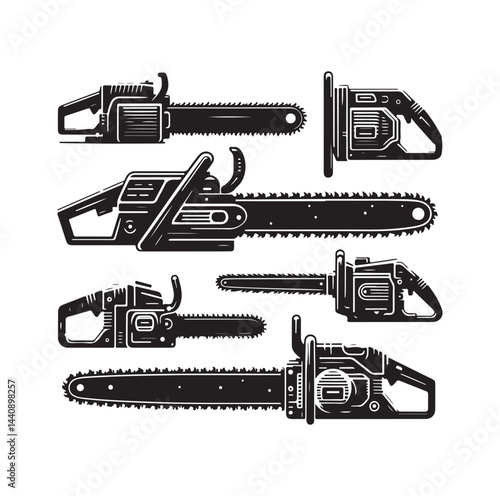 Chainsaw set silhouette vector illustration