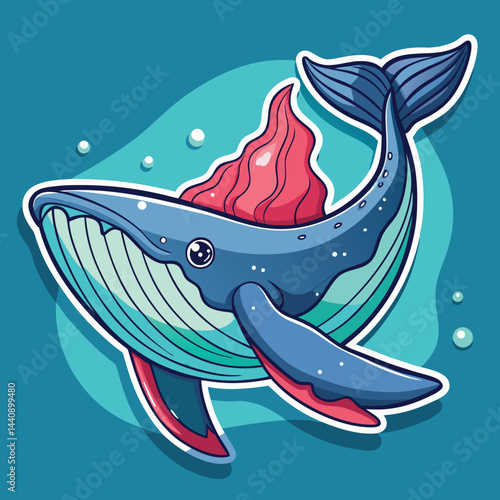 Cute Cartoon Whale in the Ocean
