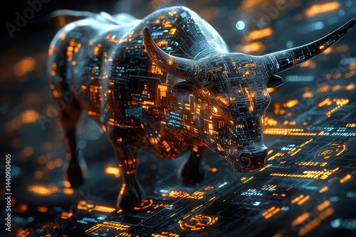 Futuristic Digital Bull with Glowing Circuitry