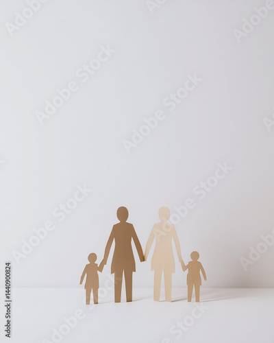Paper chain dolls holding hands representing family unity  