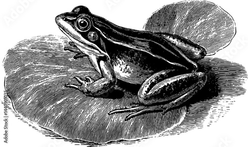 Engraved illustration of a frog relaxing in a wine glass - unique art concept for creative design