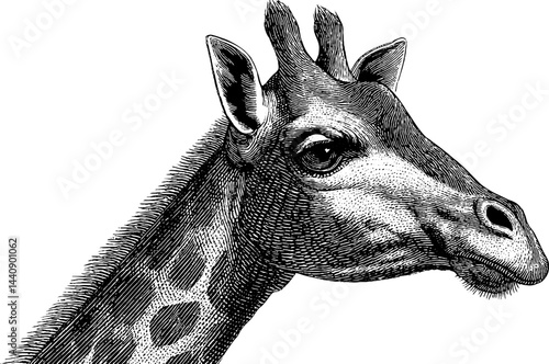 Elegant giraffe portrait in engraved art style for decorative design