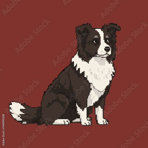 Border Collie dog pixel art