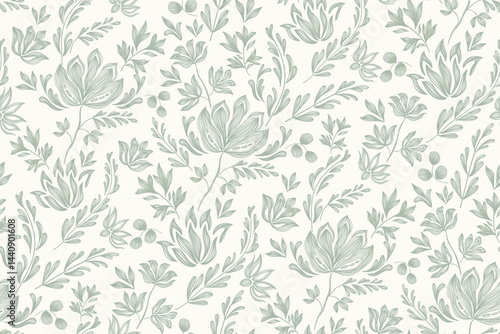 Vintage floral ethnic tapestry modern embroidery texture boho design vector illustration hand drawn silhouette indigo blue flower motif branches leaves wallpaper seamless background border.