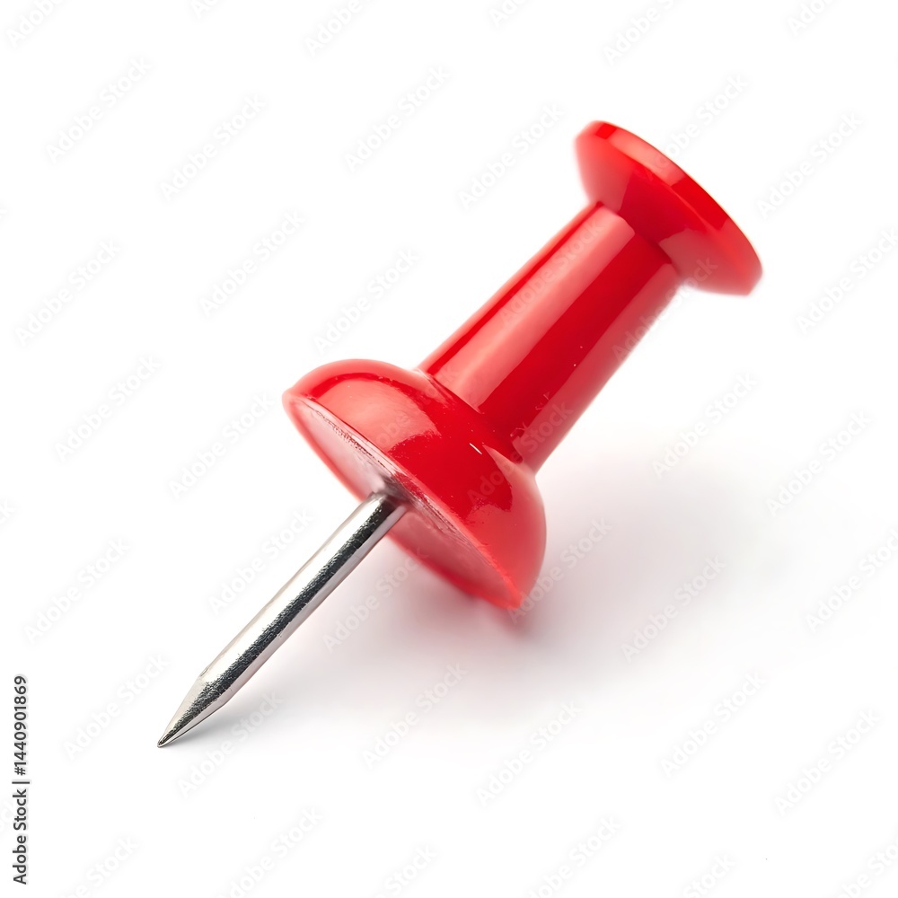 Bright red pushpin isolated, office supply concept, clean white background Bright red pushpin isolated, office supply concept, clean white background
