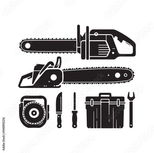 Chainsaw set silhouette vector illustration