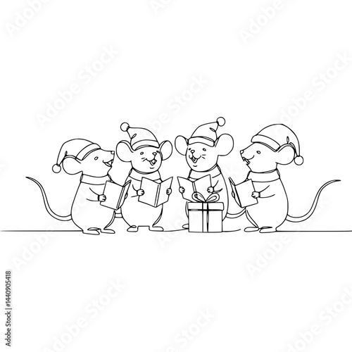 Wallpaper Mural Singing Santa Hat Mice Carols in a Line Drawing on Transparent Background   Torontodigital.ca
