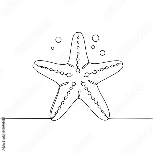 Vector line drawing of a starfish with bubbles, marine theme, oceanic illustration