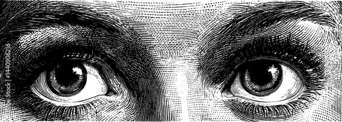 Vintage 1950s woodcut style black and white eye illustration for art prints