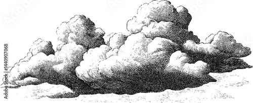 Engraved sky illustration with bold black lines for atmospheric art and design