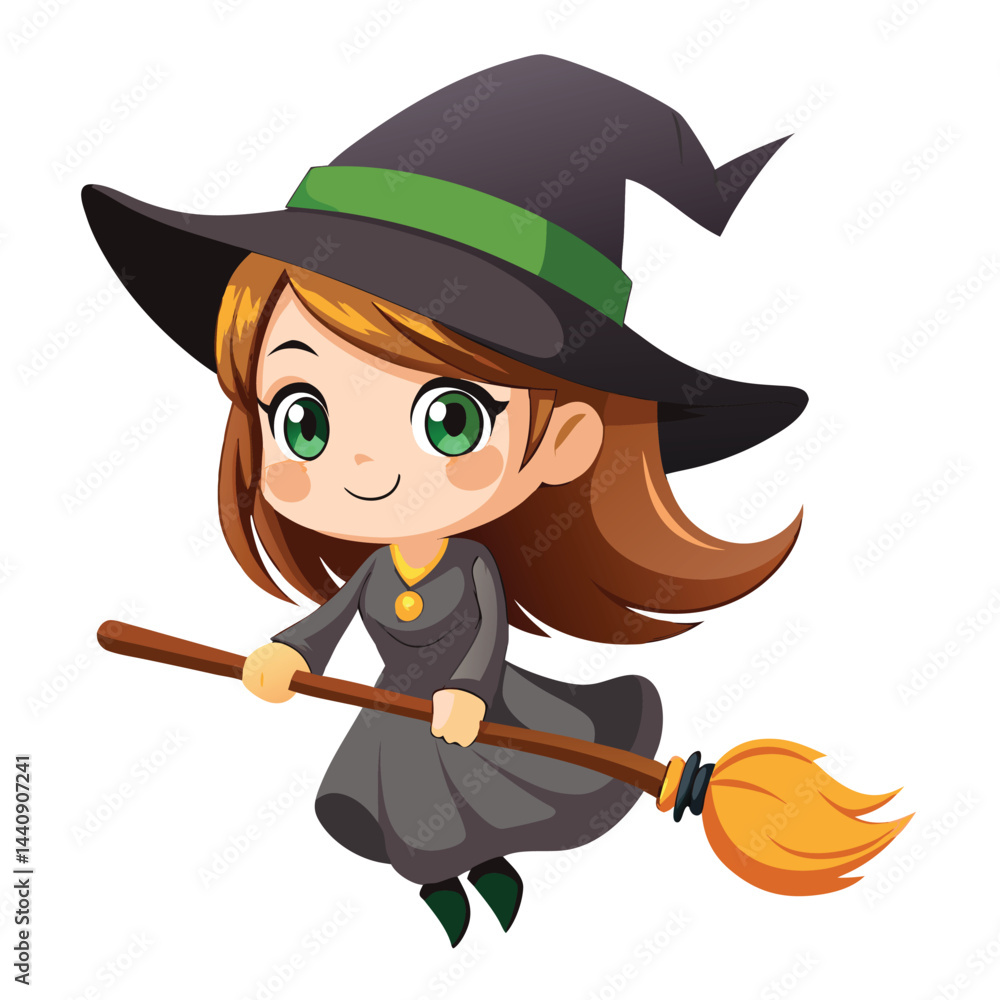 Obraz premium Witch on broomstick vector 