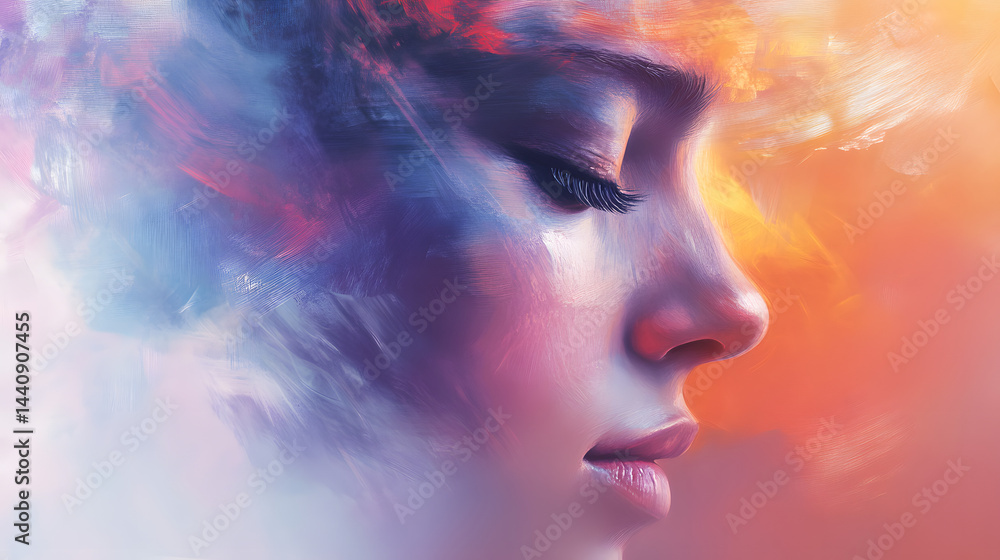 A gentle and subtle portrait of a person surrounded by soft pastel colors, conveying calm and peaceful emotions. A gentle and subtle portrait of a person surrounded by soft pastel colors, conveying calm and peaceful emotions.
