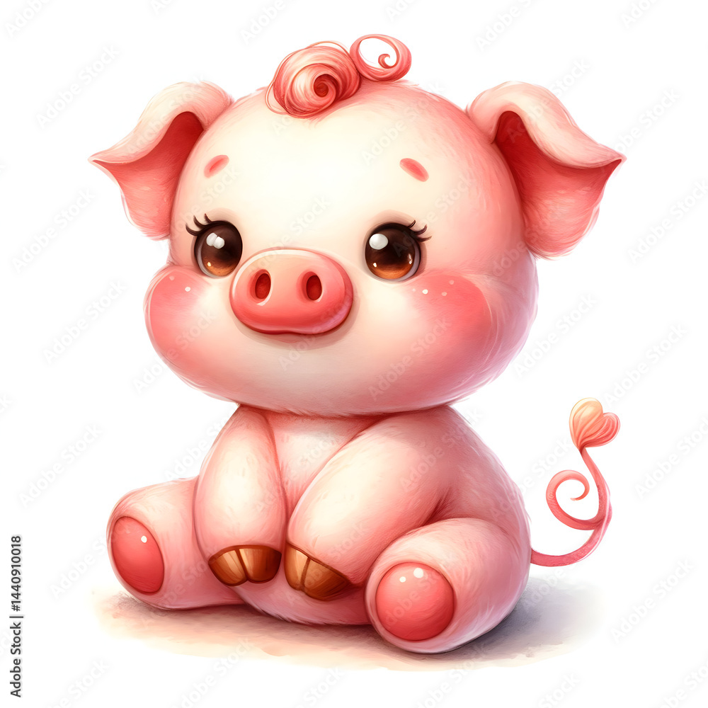 Fototapeta premium Cute watercolor illustration of pig plush toy isolated on white