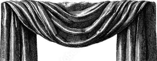 Vintage curtains engraving for classic interior design and antique decor inspiration