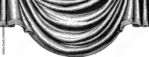 Vintage engraved illustration of draped curtains for interior design and art decor