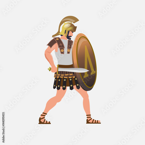 Ancient Greek warrior in a defensive pose