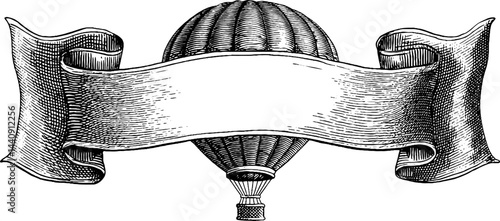 Vintage hot air balloon banner engraving for invitations and posters
