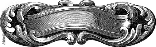 Ornamental engraved banner with scrollwork design for vintage decoration