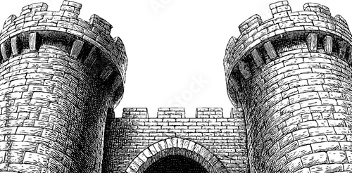 Engraved castle gate banner design for historical theme