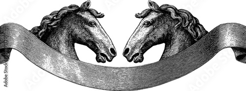 Vintage illustration of carousel horses with elegant engraving design for artwork