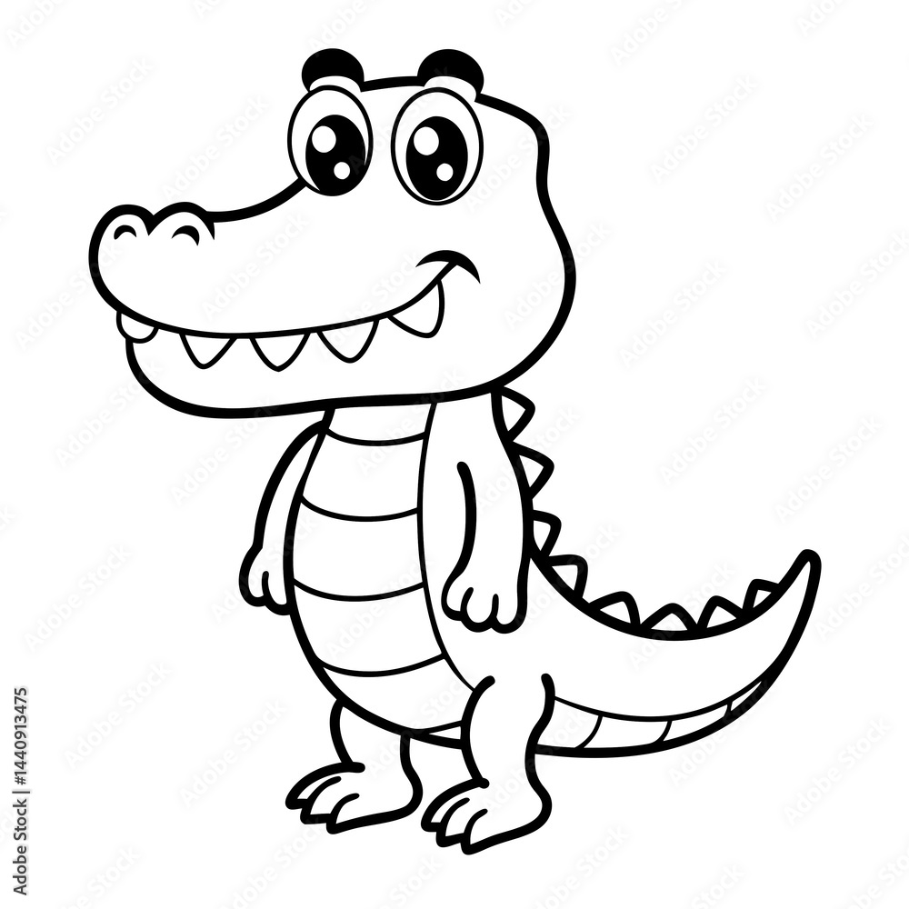 Fototapeta premium Cartoon alligator standing smiling in vector line art style
