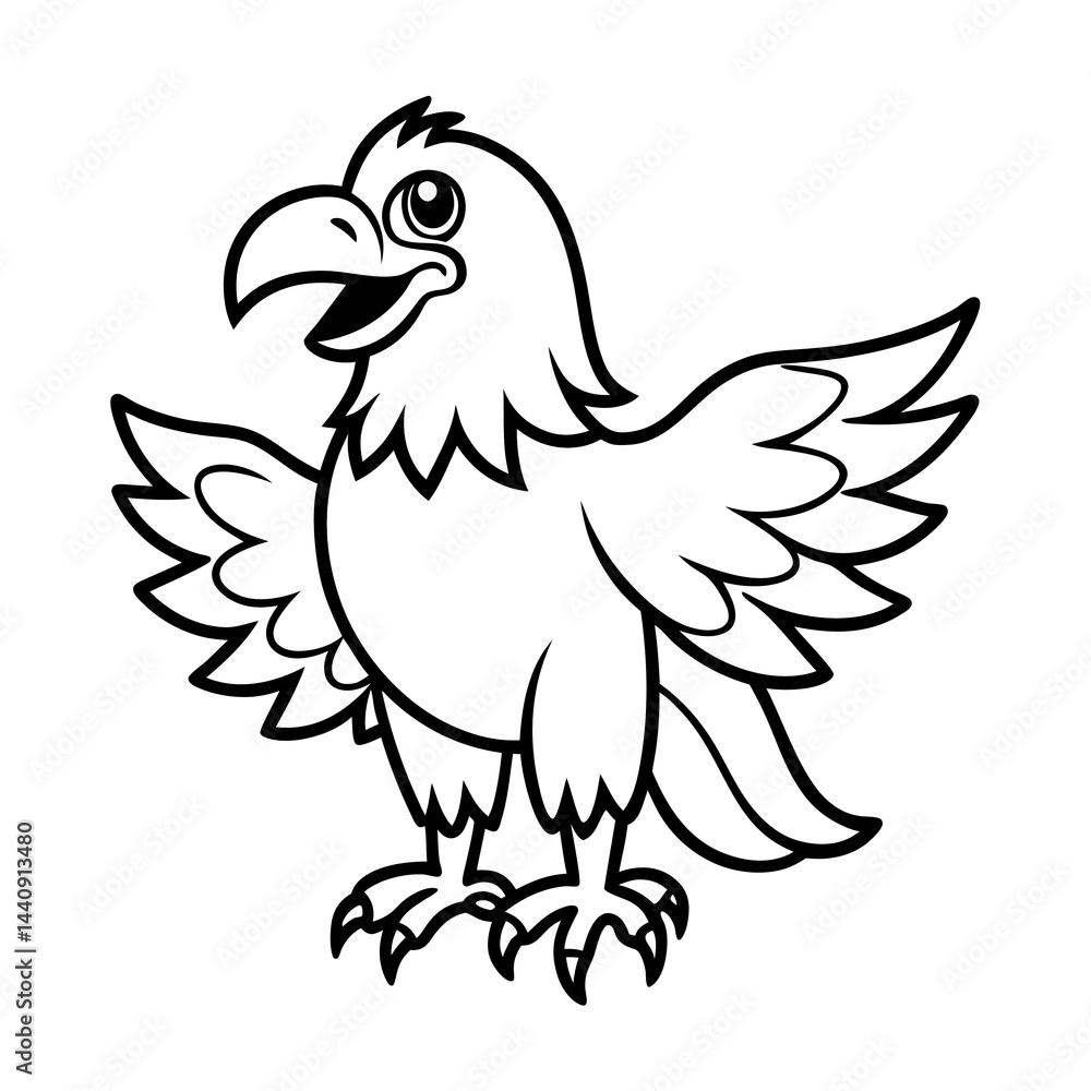 Fototapeta premium Cartoon eagle illustration in vector line art style