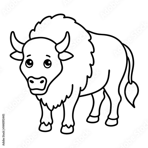 Cartoon buffalo outline illustration in vector line art style