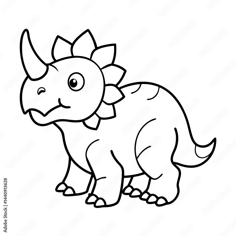 Fototapeta premium Cartoon triceratops outline drawing in vector line art style