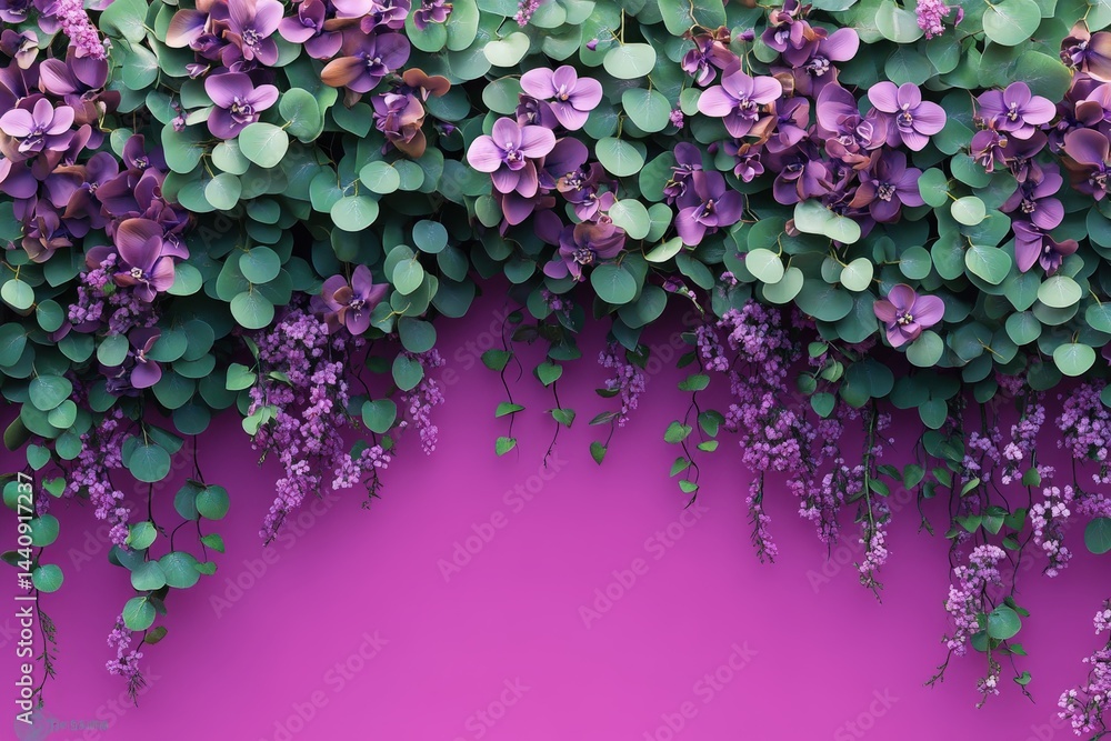 Fototapeta premium A vibrant floral arrangement cascading over a fuchsia background.