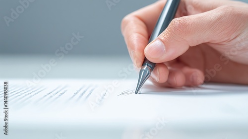 Signing a Document: A close-up shot of a hand carefully signing a legal document with a pen, emphasizing the detail and importance of the act.