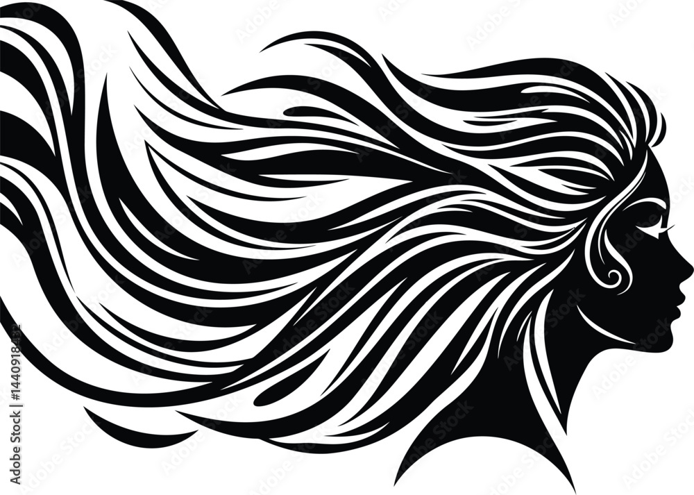 Obraz premium Woman Profile, Leaf Hair, Vector Art