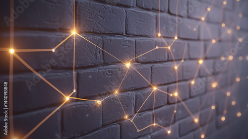 Obraz na płótnie Intricate web of digital shields and nodes lighting up a brick wall, realistic textures, IT security backbone theme, futuristic vibe w salonie