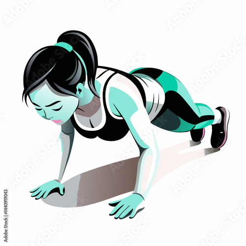 Woman exercising intensely in a push-up position  