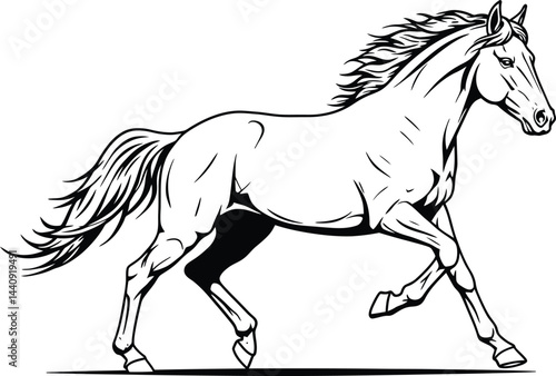 Galloping Horse, Black and White Vector Illustration