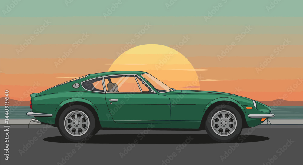 Naklejka premium Classic Sports Car, Retro Vector Illustration