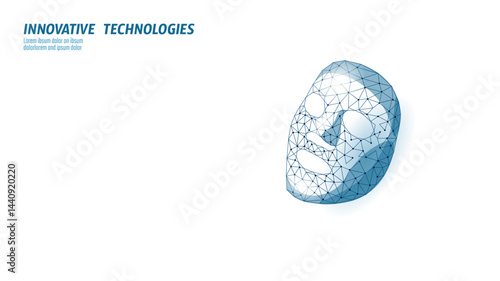 Abstract polygonal fabric face mask illustration. Blue lines face structure. Cosmetic salon care future technology projects. Digital futuristic low-poly art white background