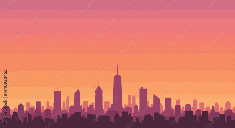 Fototapeta premium Sunrise City Skyline Minimalist Vector Illustration