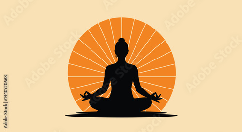 Meditating Silhouette: Lotus Pose Sunburst Vector Art