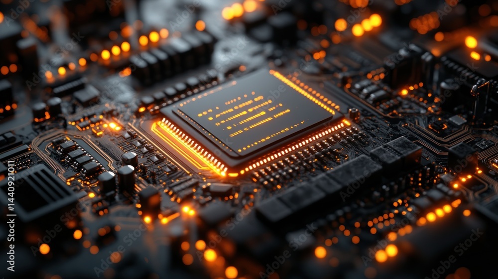 Illuminated Microchip: A Close-Up of Advanced Technology Illuminated Microchip: A Close-Up of Advanced Technology