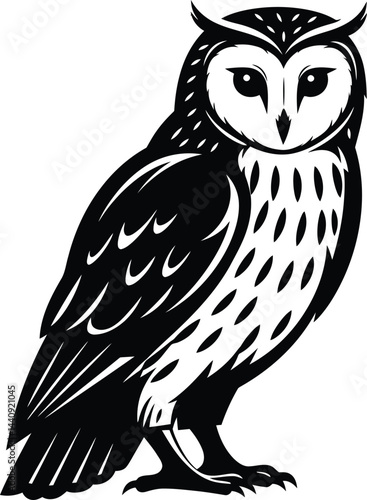 Powerful Owl - Minimalist Black and White Vector Art
