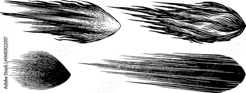 Vintage engraved meteor streak collection for astronomy design projects