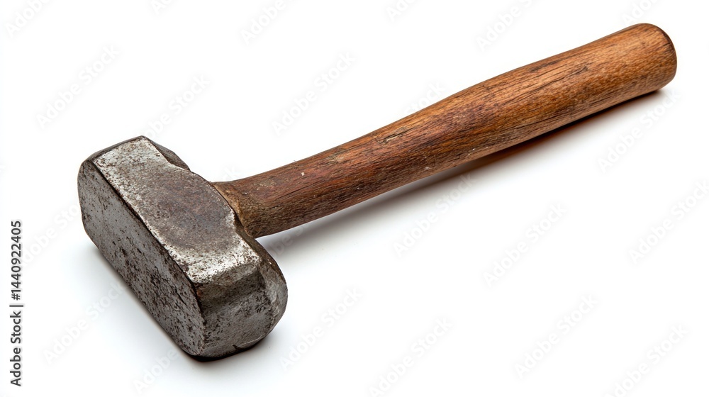 Antique, heavy-duty sledgehammer with wooden handle. Used for metalworking and construction Antique, heavy-duty sledgehammer with wooden handle. Used for metalworking and construction