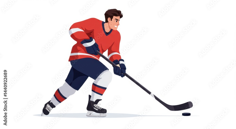 Fototapeta premium Intense Ice Hockey Player Skating with Stick