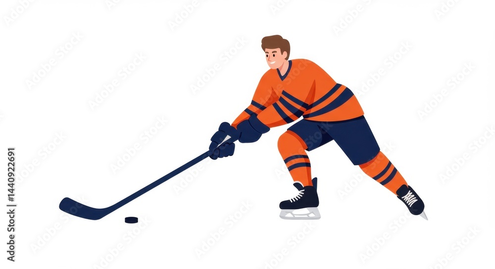 Obraz premium Cartoon Ice Hockey Player Skating Dynamically