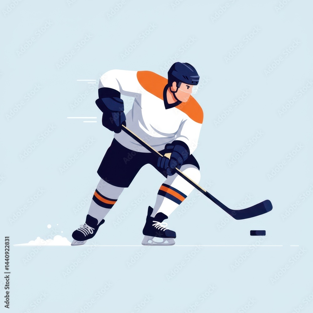 Fototapeta premium Cartoon Ice Hockey Player Skating Fast