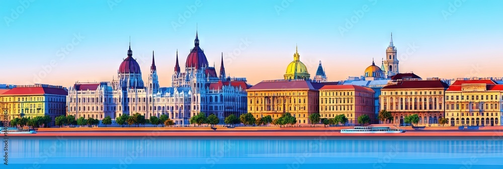 Fototapeta premium 2d animation budapest hungary downtown skyline -