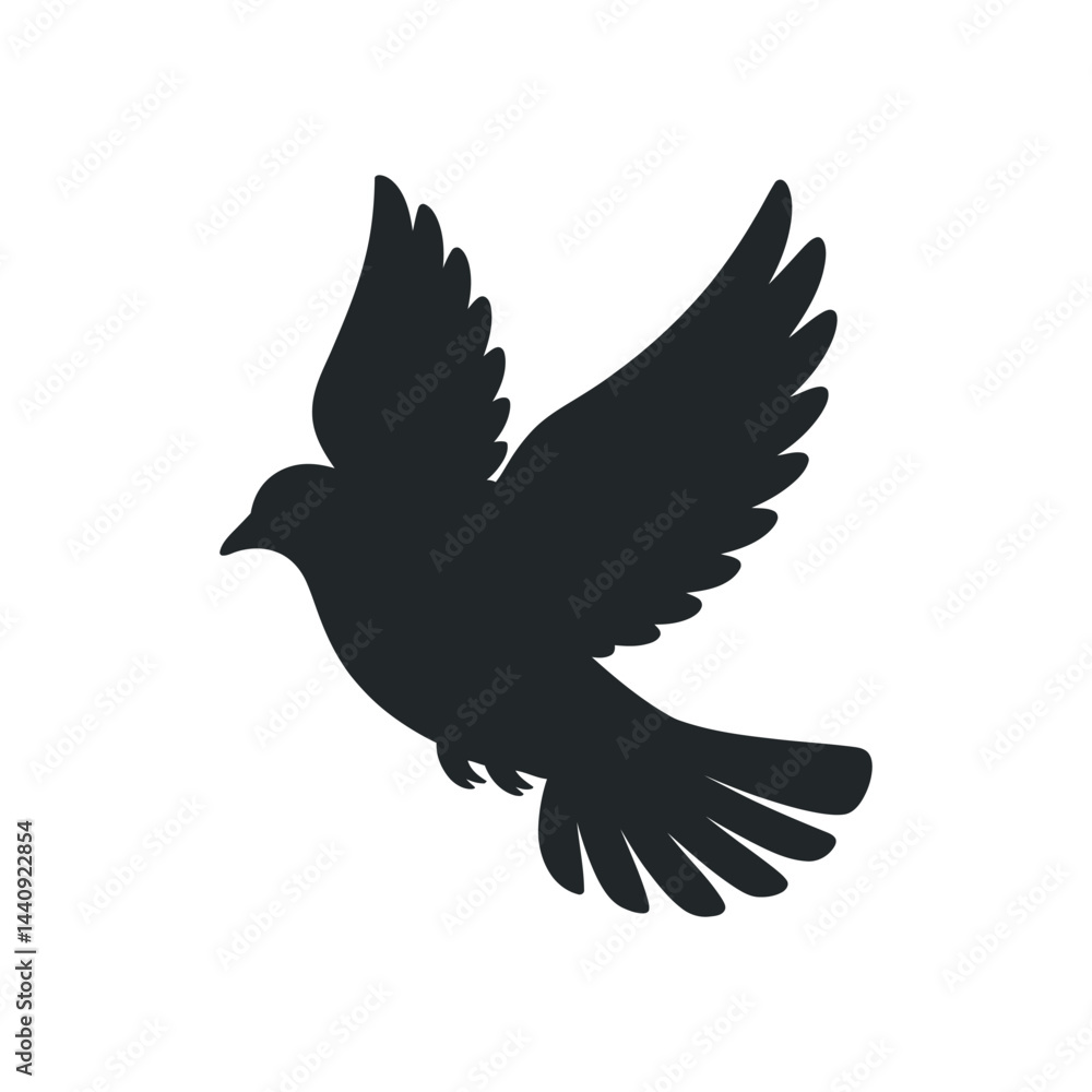 Minimalist Black Silhouette Of A Flying Dove Depicting Peace Freedom And Spirituality On An Isolated White Background Symbol Minimalist Black Silhouette Of A Flying Dove Depicting Peace Freedom And Spirituality On An Isolated White Background Symbol